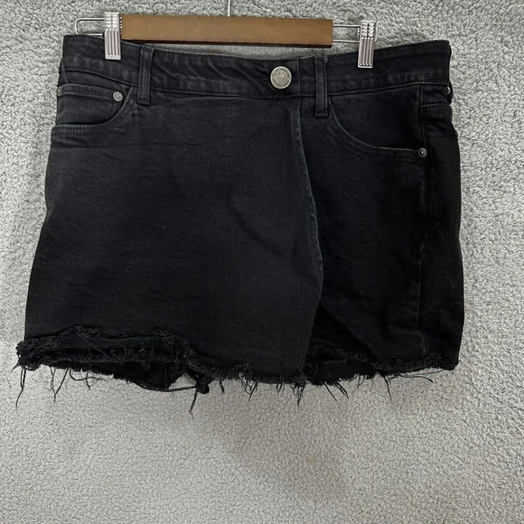 reCreation‎ skort womens 12 black denim shorts raw hem flexi fit stretch pockets - Picture 1 of 8